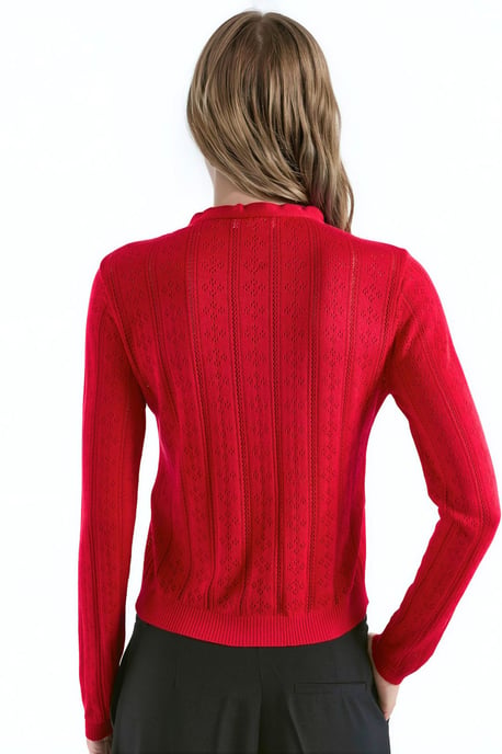 Ruffled Openwork Knit Cardigan with Special Yarn - Image 4