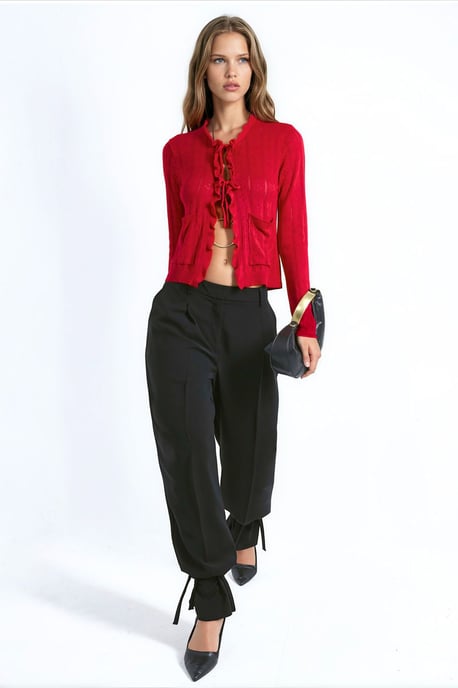 Ruffled Openwork Knit Cardigan with Special Yarn - Image 5