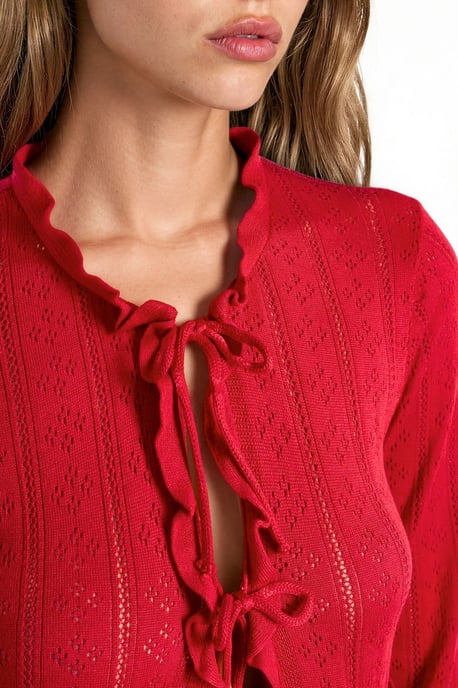 Ruffled Openwork Knit Cardigan with Special Yarn - Image 6