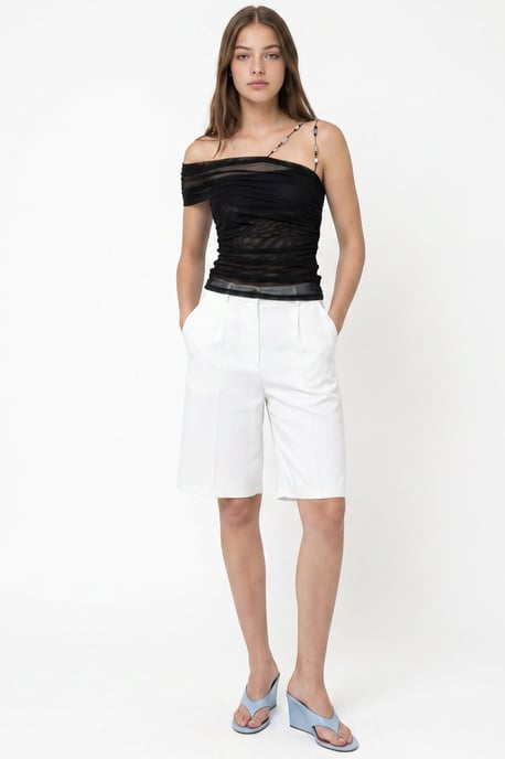 Korte pantalon met hoge taille, wijde pijpen en een nette pasvorm - Image 4