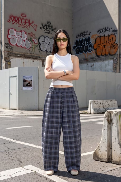 Geruite broek met elastische taille en zakdetail Hiccup - Image 1