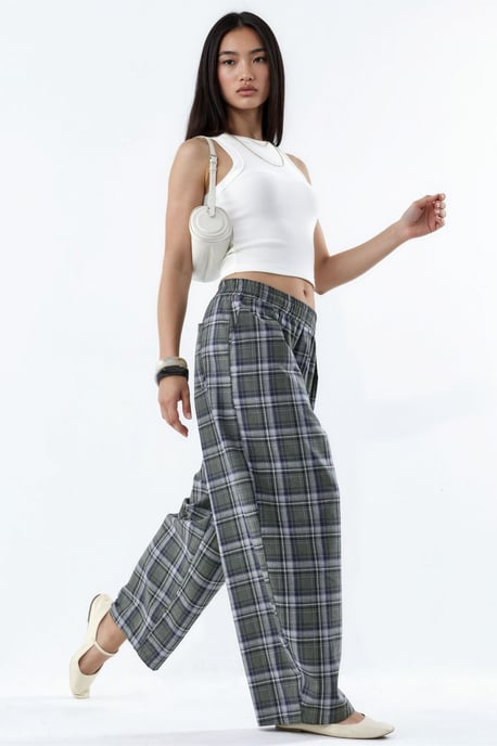 Geruite broek met elastische taille en zakdetail - Image 2