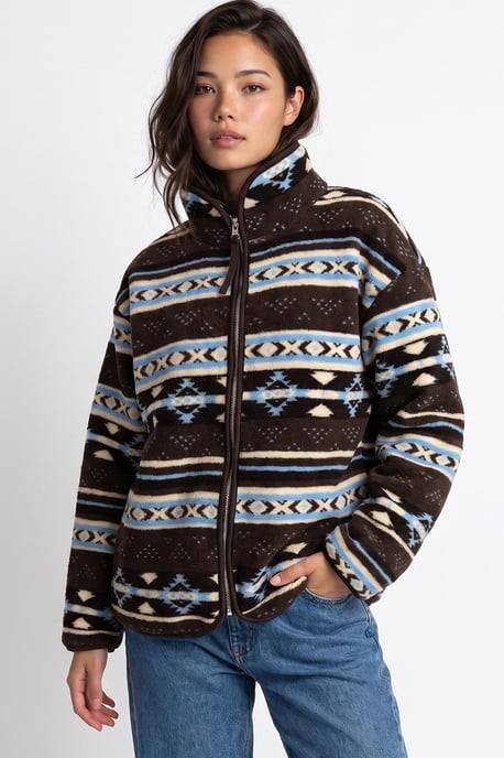 Women's Geometric Zipper Collar Sweatshirt - Image 1