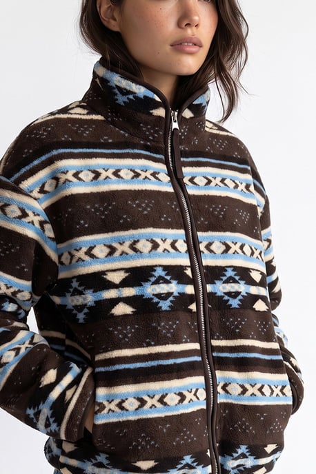 Women's Geometric Zipper Collar Sweatshirt - Image 2