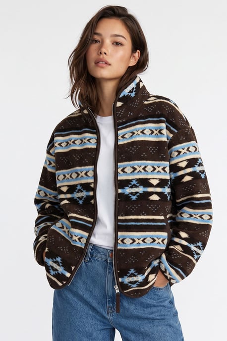 Women's Geometric Zipper Collar Sweatshirt - Image 3
