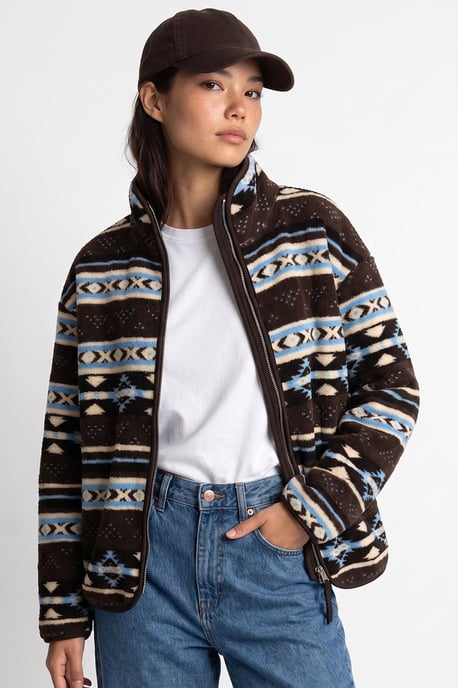 Women's Geometric Zipper Collar Sweatshirt - Image 4