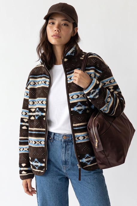 Women's Geometric Zipper Collar Sweatshirt - Image 5
