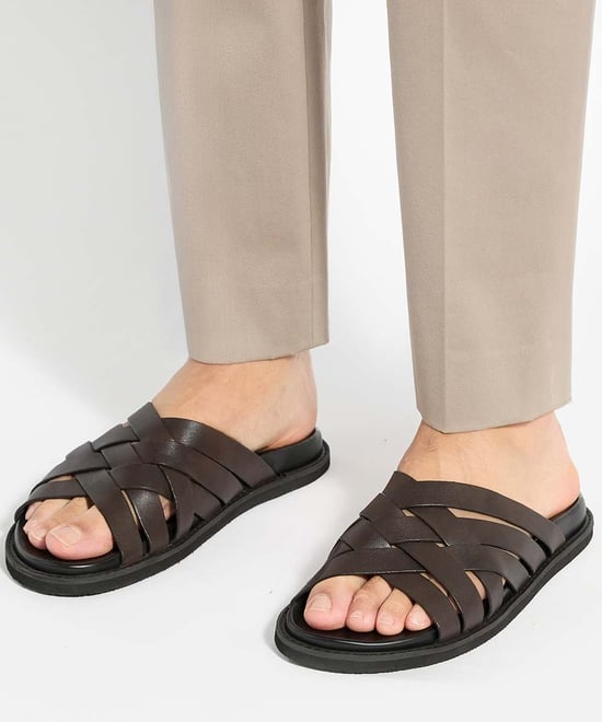 Dune Mens Iddris - Leather Woven Slip-On Sandals - Image 3