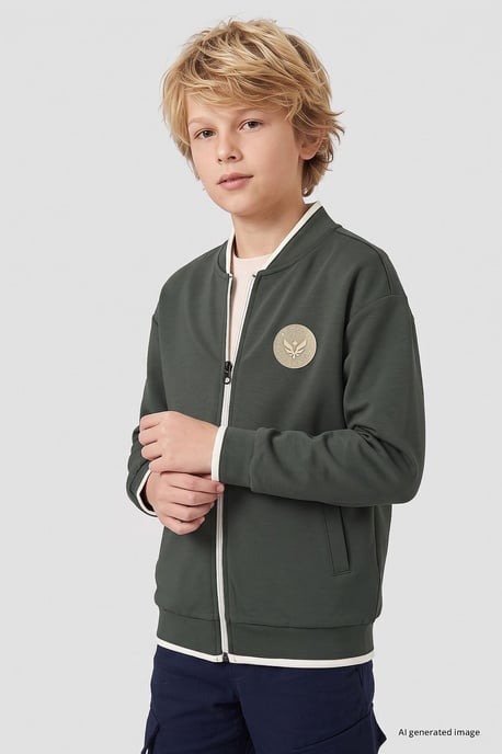 Sweatshirt voor jongeren met ronde hals en rits - Image 4