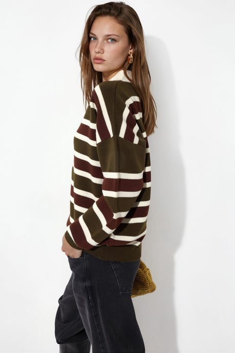 Striped Polo Collar Knit Sweater - Image 2
