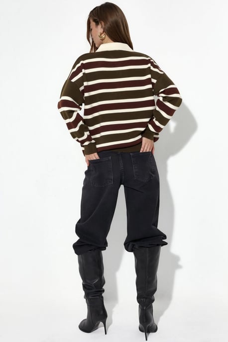 Striped Polo Collar Knit Sweater - Image 3