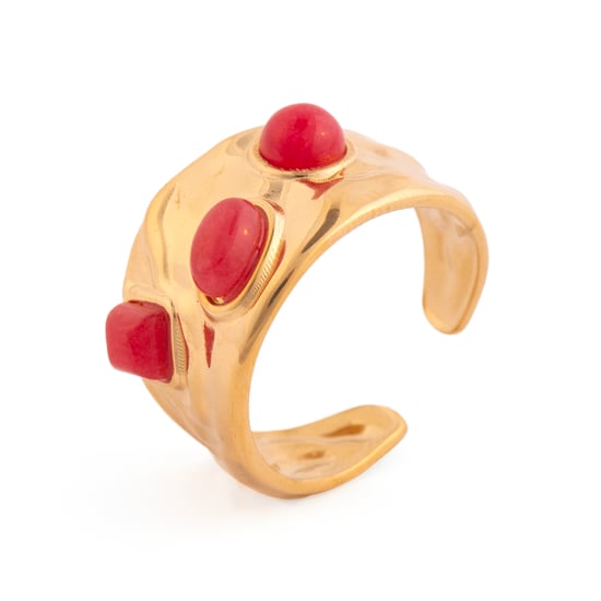 Luxenter ring afgewerkt in 18 karaat geel goud en koraal - Rekbas - Image 1