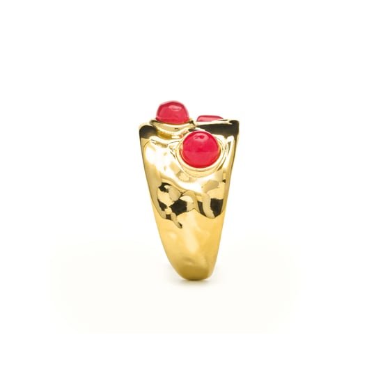 Luxenter ring afgewerkt in 18 karaat geel goud en koraal - Rekbas - Image 3