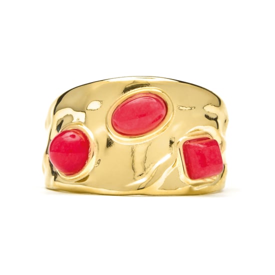 Luxenter ring afgewerkt in 18 karaat geel goud en koraal - Rekbas - Image 4