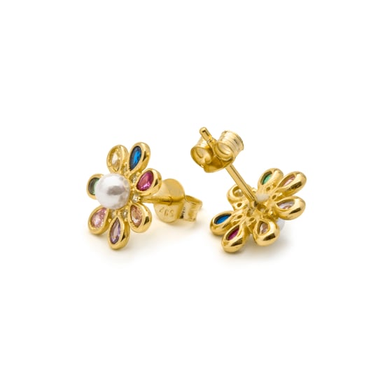 Luxenter oorbellen in metaallegering en multicolor zirkonia, afgewerkt in 18k geelgoud - Bosul - Image 5