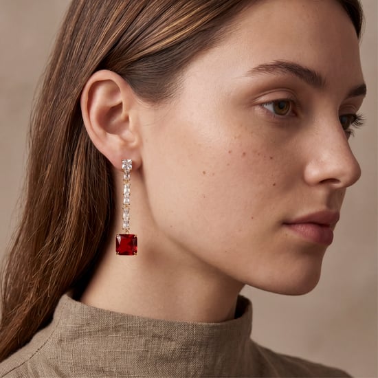 Luxenter earrings with Ruby Zirconia finished in 18k gold - Waraim - Image 2