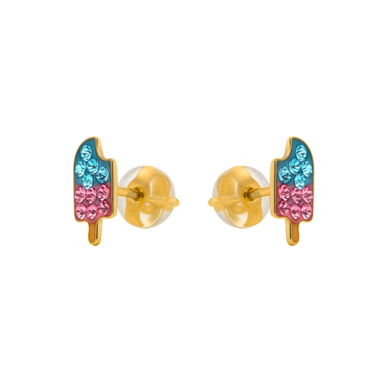 Luxenter earrings in 925 Sterling Silver and Multicolor Zirconia finished in 18k yellow gold - Yakai - Image 3