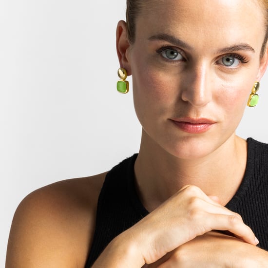 Luxenter earrings with Green Cat's Eye finish in 18k gold - Laroi - Image 2