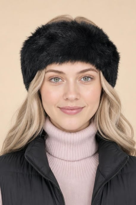 Faux Fur Headband in Black - Image 1
