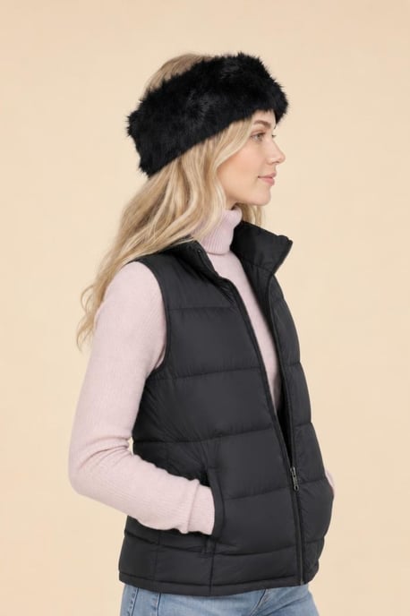 Faux Fur Headband in Black - Image 3