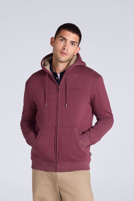 'Samuel' Men's Hoodie Sherpa Lined Drawcord Adjustable Hood Cosy Jumper Burgundy - Image 1