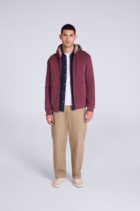 'Samuel' Men's Hoodie Sherpa Lined Drawcord Adjustable Hood Cosy Jumper Burgundy - Image 2
