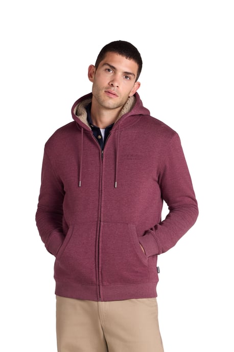 'Samuel' Men's Hoodie Sherpa Lined Drawcord Adjustable Hood Cosy Jumper Burgundy - Image 5