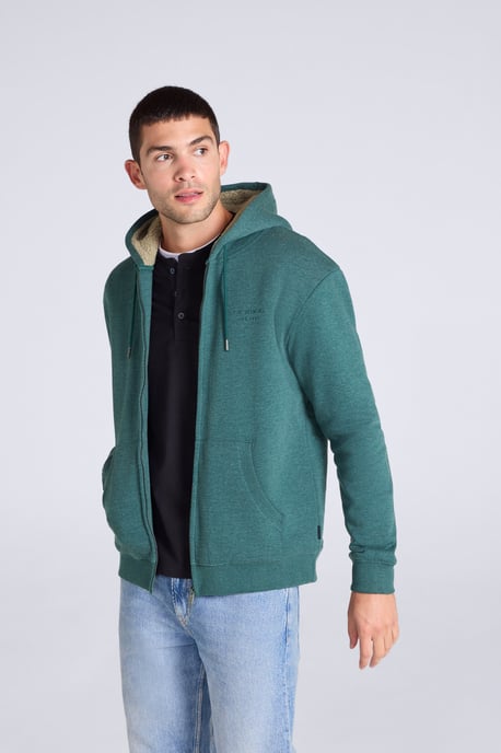 'Samuel' Men's Hoodie Sherpa Lined Drawcord Adjustable Hood Cosy Jumper Green - Image 1