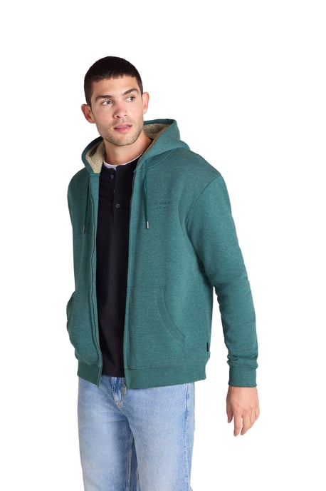 'Samuel' Men's Hoodie Sherpa Lined Drawcord Adjustable Hood Cosy Jumper Green - Image 5