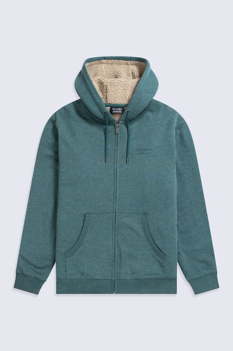 'Samuel' Men's Hoodie Sherpa Lined Drawcord Adjustable Hood Cosy Jumper Green - Image 6