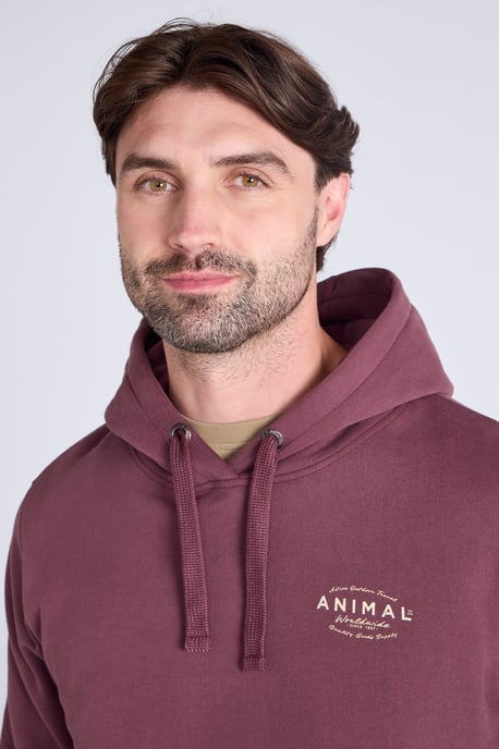 'River' Men's Hoodie Drawcord Adjustable Hood Cosy Pullover Berry - Image 4