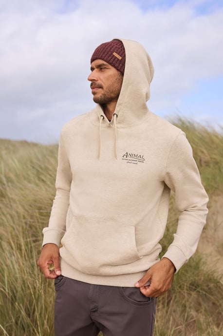 'River' Men's Hoodie Drawcord Adjustable Hood Cosy Pullover Cream - Image 2