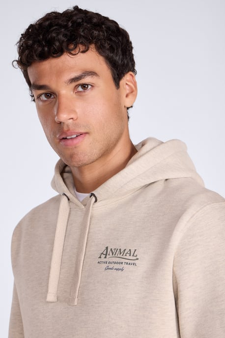 'River' Men's Hoodie Drawcord Adjustable Hood Cosy Pullover Cream - Image 5