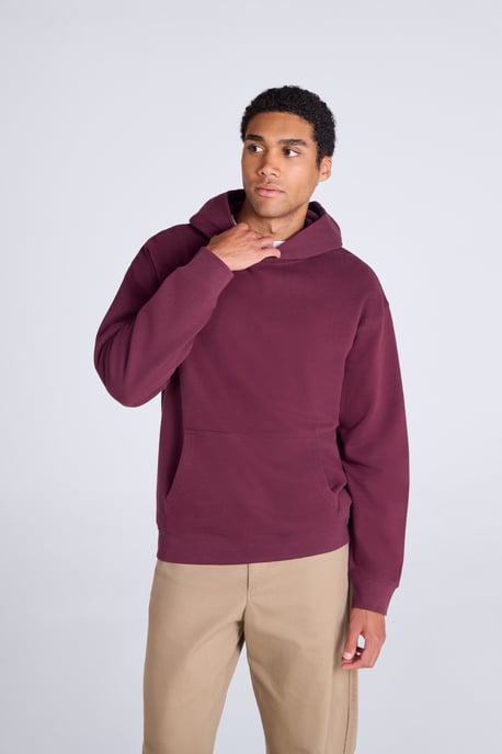 'Icon' Men's Logo Drop Shoulder Hoodie with Kangaroo Pocket Warm Sweatshirt Burgundy - Image 1