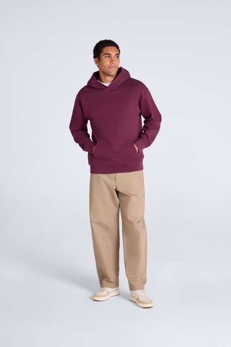 'Icon' Men's Logo Drop Shoulder Hoodie with Kangaroo Pocket Warm Sweatshirt Burgundy - Image 2