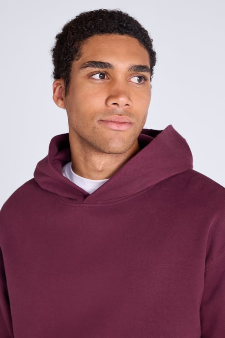 'Icon' Men's Logo Drop Shoulder Hoodie with Kangaroo Pocket Warm Sweatshirt Burgundy - Image 3