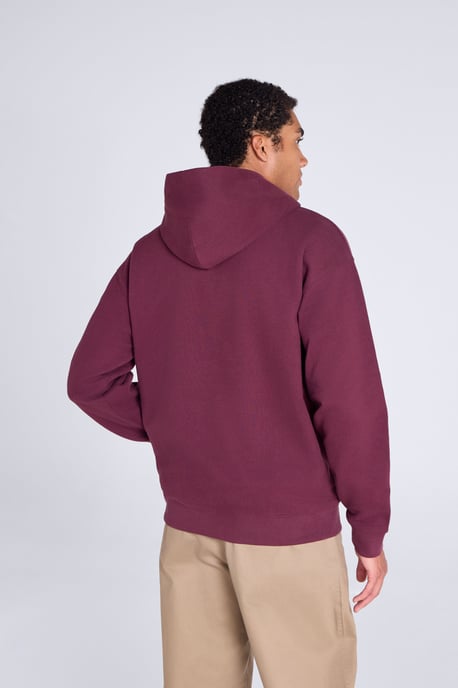 'Icon' Men's Logo Drop Shoulder Hoodie with Kangaroo Pocket Warm Sweatshirt Burgundy - Image 4