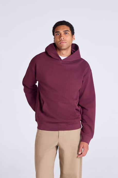'Icon' Men's Logo Drop Shoulder Hoodie with Kangaroo Pocket Warm Sweatshirt Burgundy - Image 5