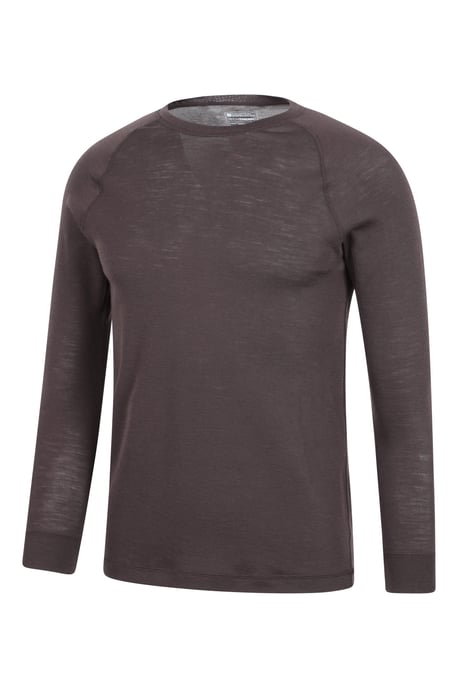 Merino Men's Thermal Baselayer Top Long Sleeve Hiking Winter Pullover Brown - Image 2
