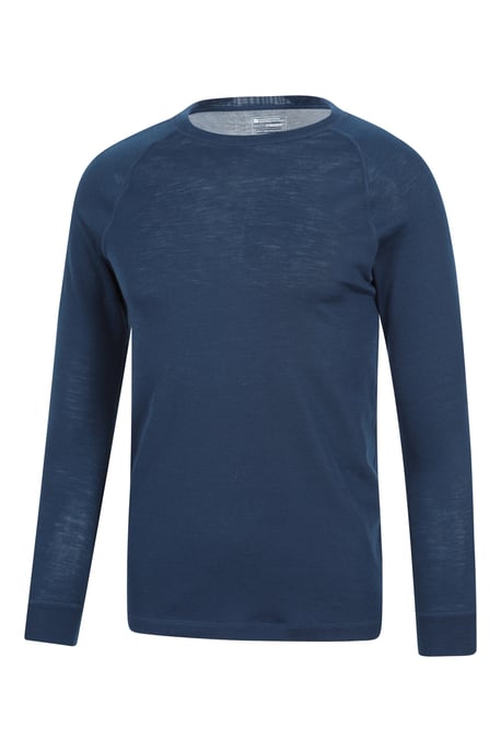 Merino Men's Thermal Baselayer Top Long Sleeve Hiking Winter Pullover Dark Blue - Image 2