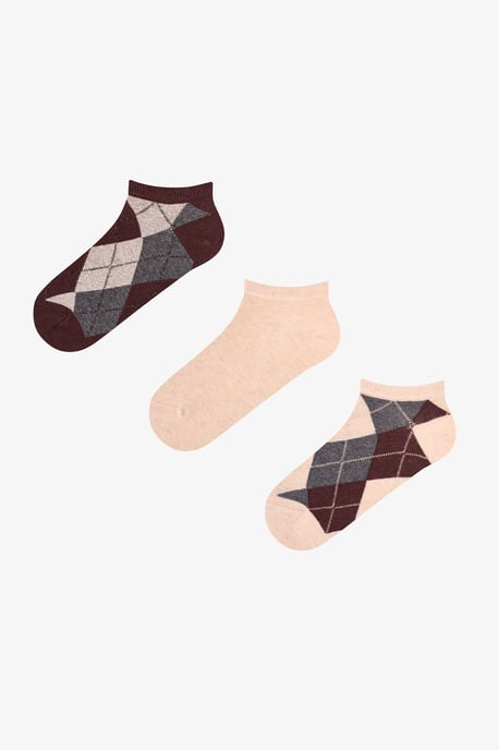 Shiny Checkered Diamond Pattern Cotton 2-Pack Ankle Socks - Image 1