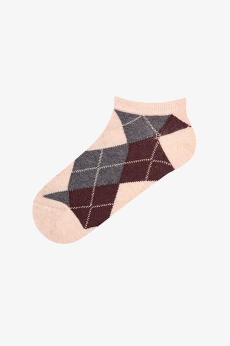Shiny Checkered Diamond Pattern Cotton 2-Pack Ankle Socks - Image 3