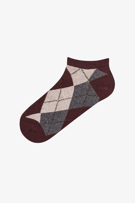 Shiny Checkered Diamond Pattern Cotton 2-Pack Ankle Socks - Image 4