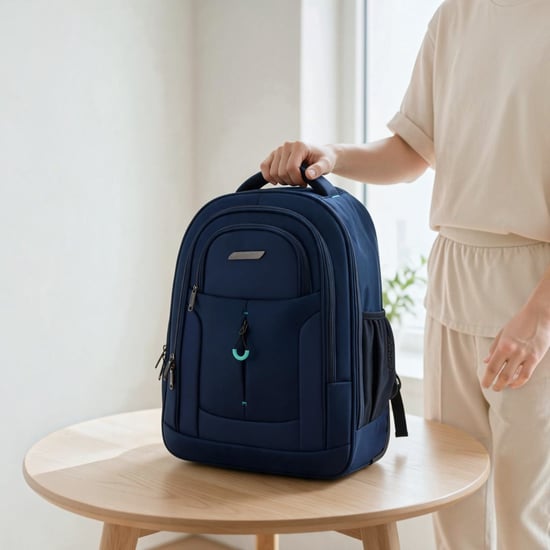 17" laptopryggsäck på hjul, blå, 1680D + PU, 2 hjul, trolleyryggsäck - Image 1