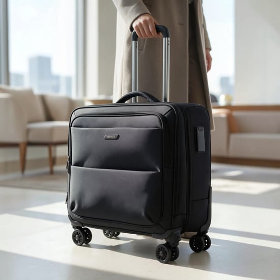 18" Black Wheeled Laptop Briefcase 1680D Polyester 4 Wheel Business Bag - Image 1
