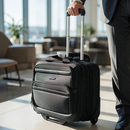 17" Black Wheeled Laptop Briefcase 1680D Polyester 4 Wheel Business Bag - Image 1