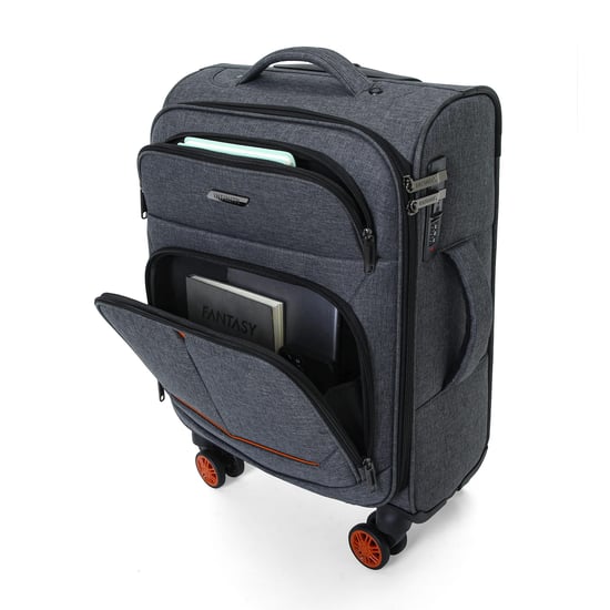 Soft Shell Black Linen Suitcase 8 Wheel Lightweight Travel Luggage - Image 4