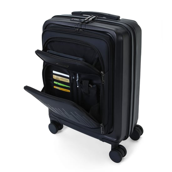 Hybrid ABS+PU Hard Shell Black Suitcase 8 Wheel Front Pocket Luggage - Image 3