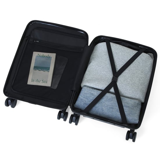 Hybrid ABS+PU Hard Shell Black Suitcase 8 Wheel Front Pocket Luggage - Image 5