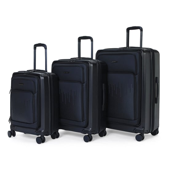 Hybrid ABS+PU Hard Shell Black Suitcase 8 Wheel Front Pocket Luggage - Image 6